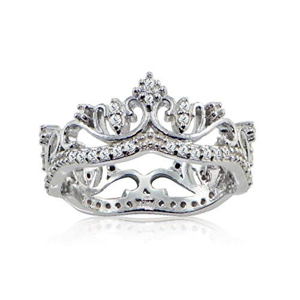 Sterling Silver Cubic Zircon Princess crown ring